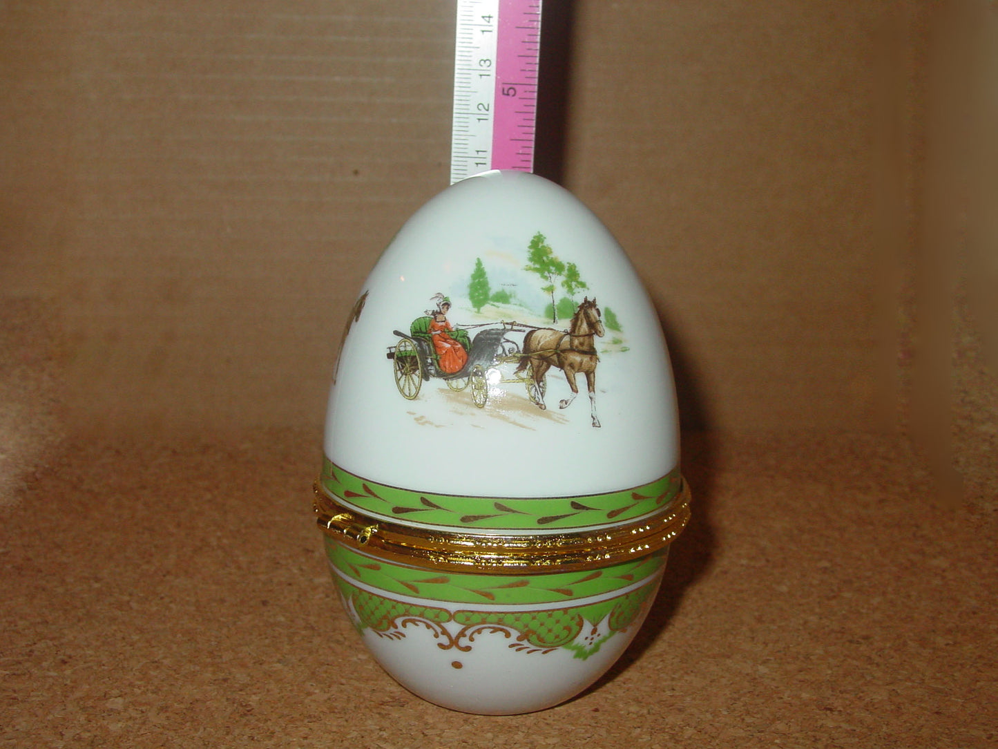 Equestrian Porcelain Horse and Carriage Egg Storage Ceramic Jewelry