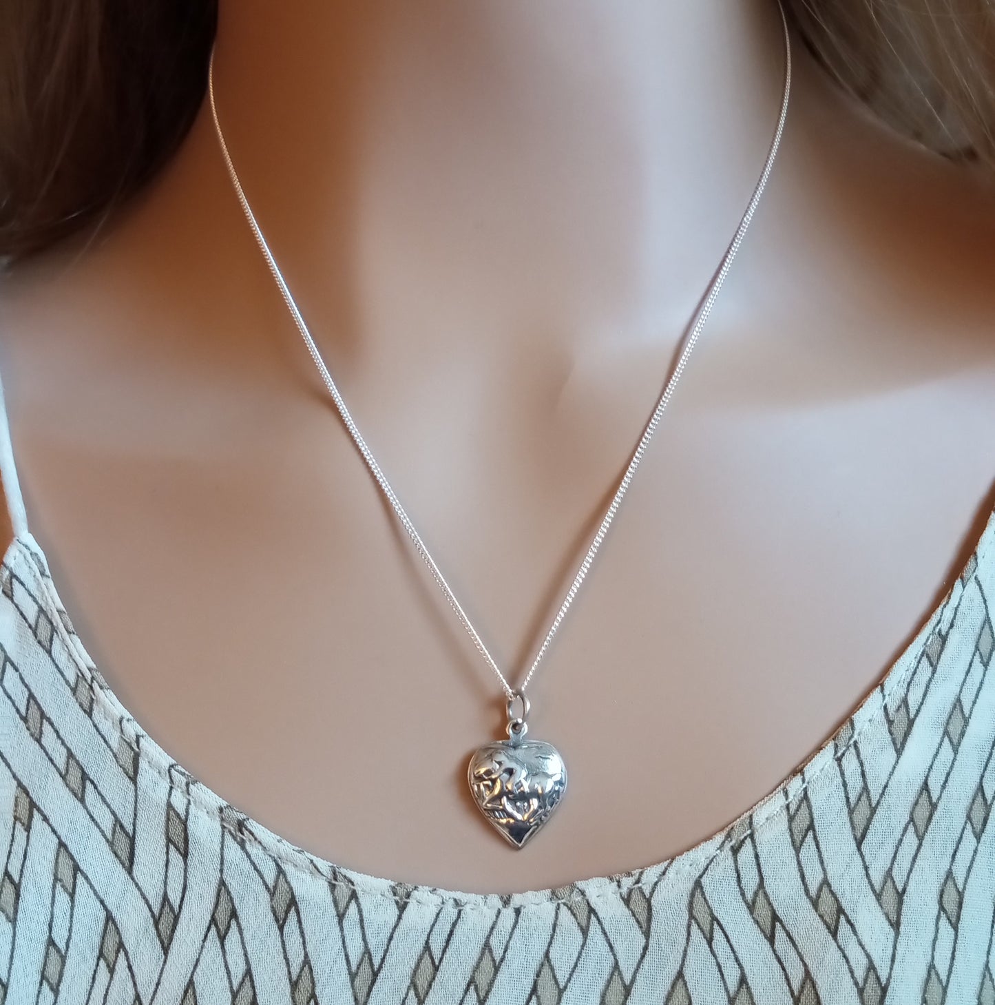 Horse Racing in Heart Pendant Sterling Silver Equestrian Jewelry #P2401