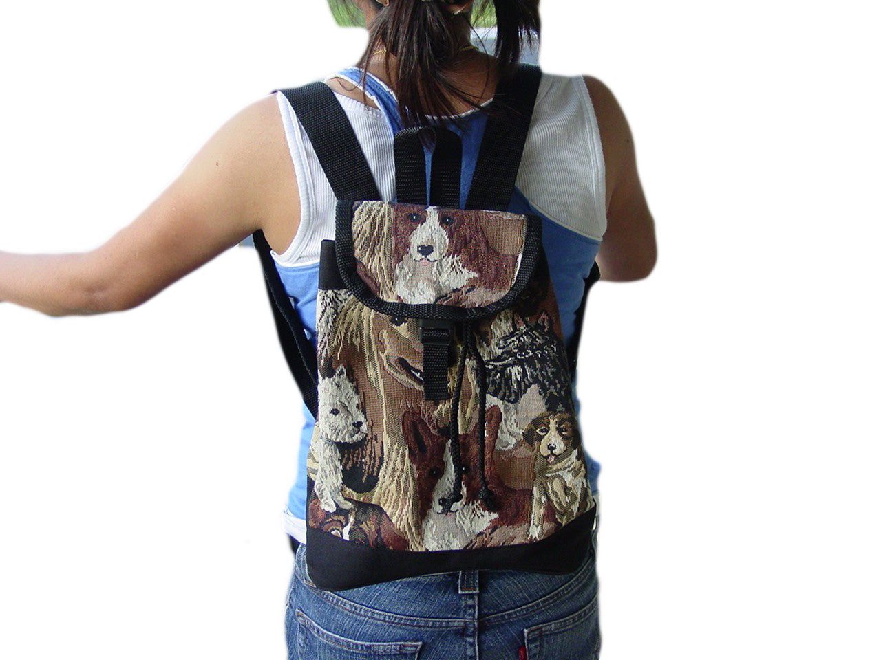 Horse Fox Hunt Scene Tapestry Backpack Purse,Equestrian Handbag,Horse Backpack