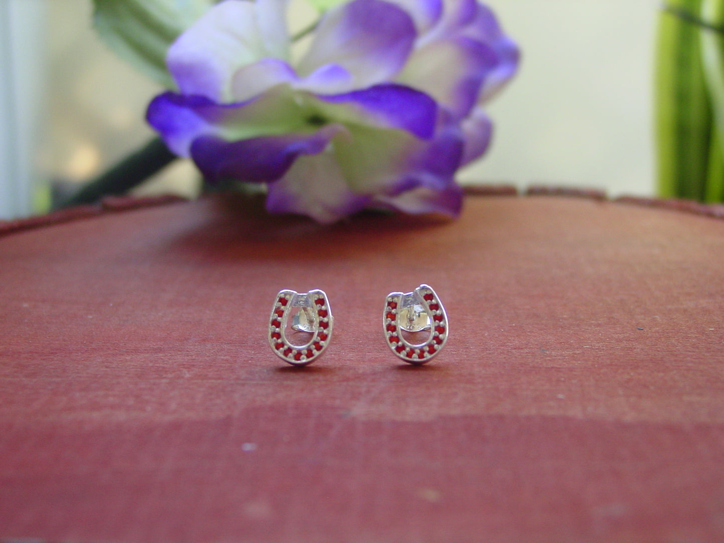 CZ Horseshoe Stud Earrings Sterling Silver, Equestrian Jewelry - 3 Colors #E304