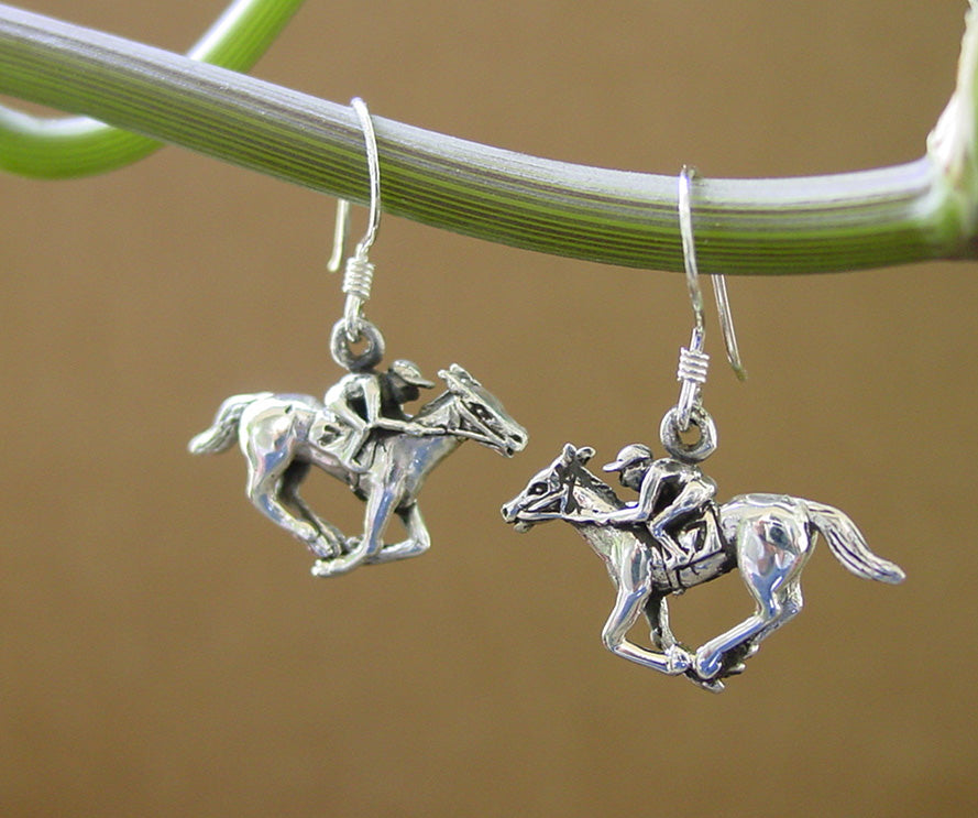 Horse Racing Sterling Silver Earrings, Equestrian Jewelry #E203