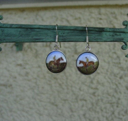 horse rider enamel earrings