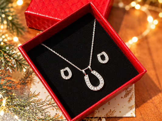 CZ Horseshoe Pendant and Earrings Sterling Silver Jewelry Set