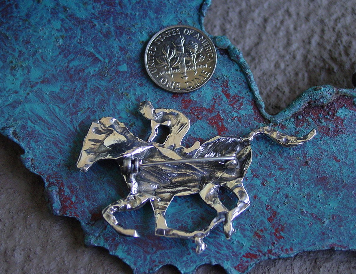 Horse Racing Sterling Silver Pin, Equestrian Jewelry #B102