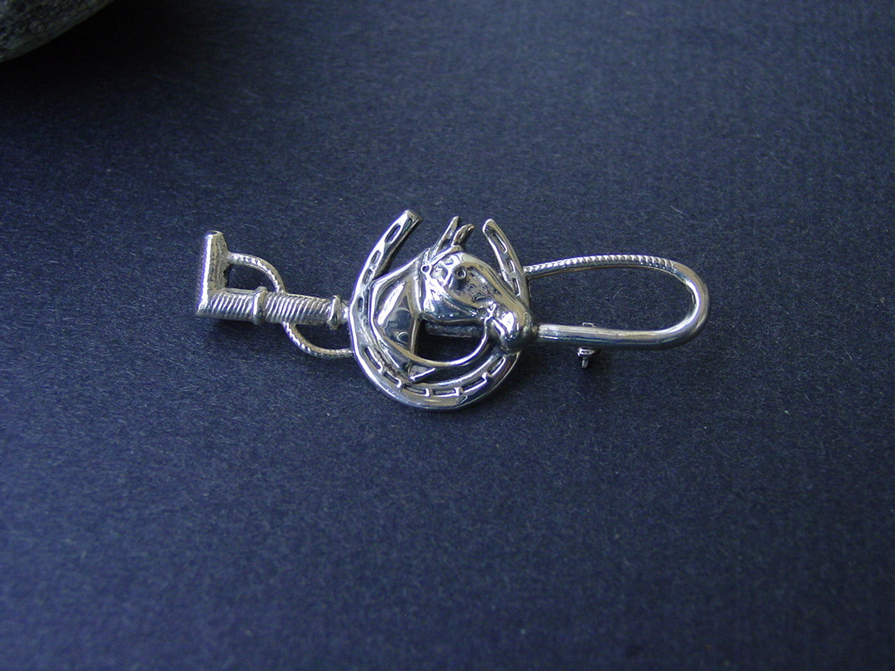 Horse Head on Horseshoe Pin Sterling Silver, Equestrian Jewelry #B116