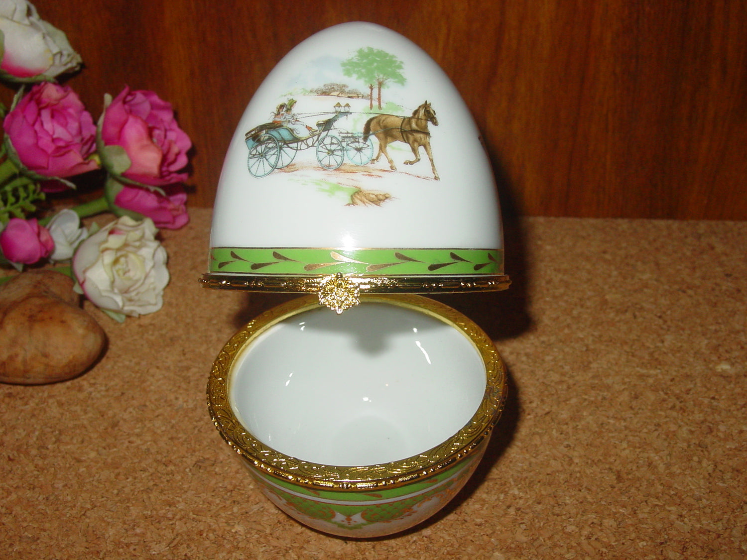 Equestrian Porcelain Horse Carriage Egg Ceramic