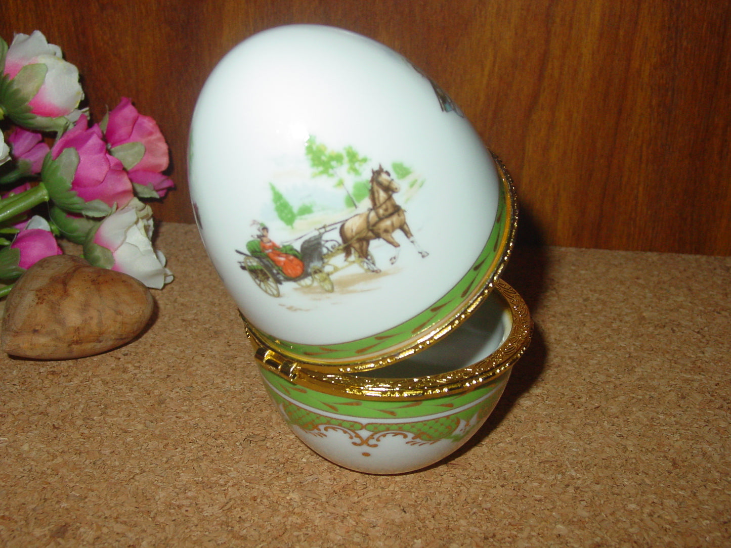 Equestrian Porcelain Horse Carriage Egg Ceramic
