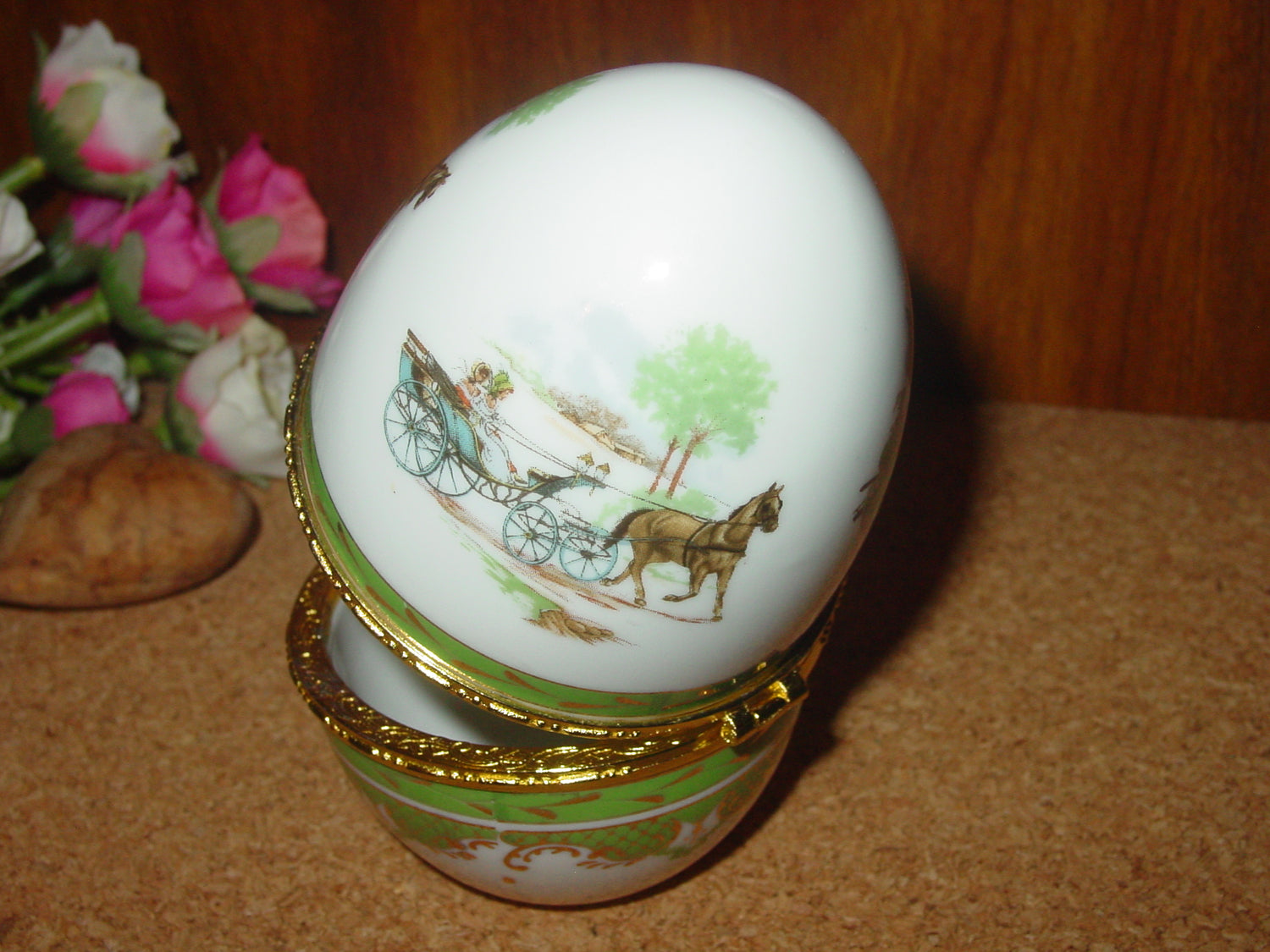 Equestrian Porcelain Horse Carriage Egg Storage Jewelry