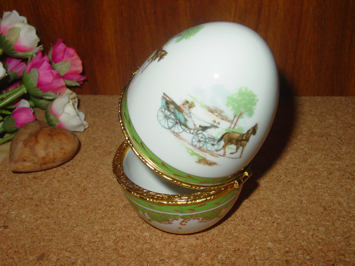 Equestrian Porcelain Horse  Carriage Egg Storage Jewelry Ceramic
