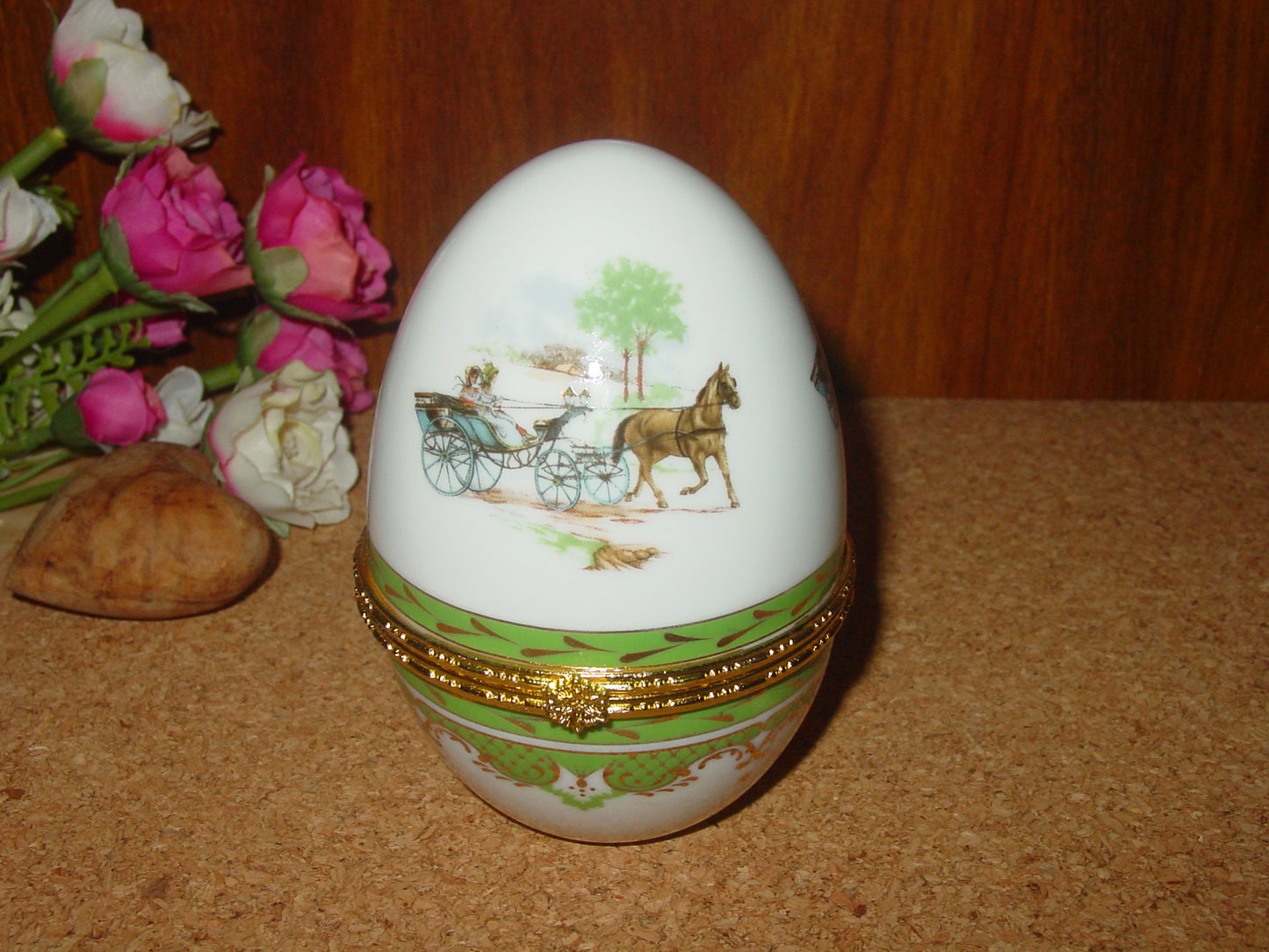 Equestrian Porcelain Horse and Carriage Egg Storage Ceramic