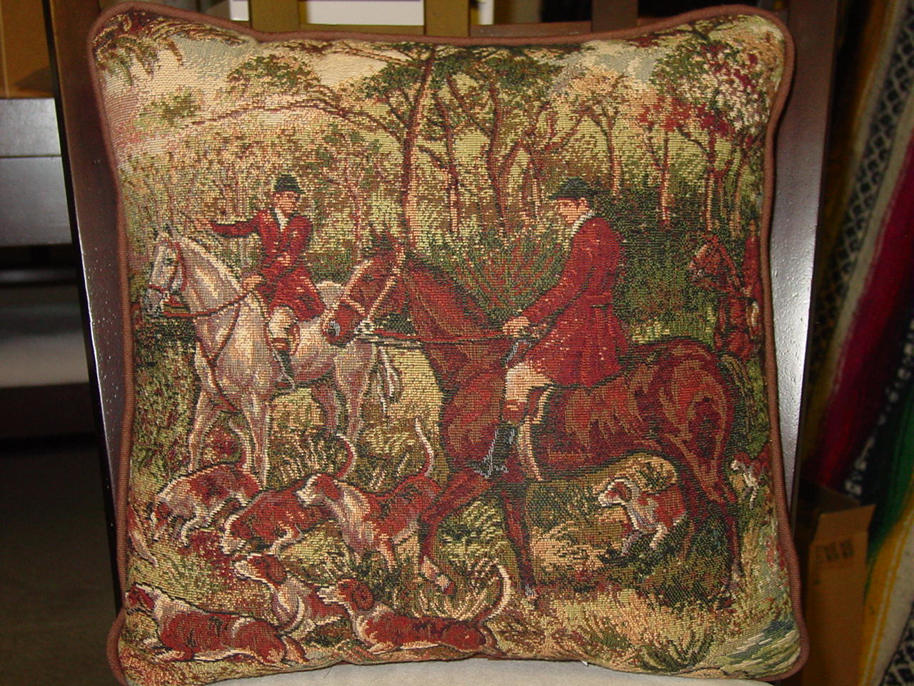 Horse Hunt Scene Decorative Pillow 