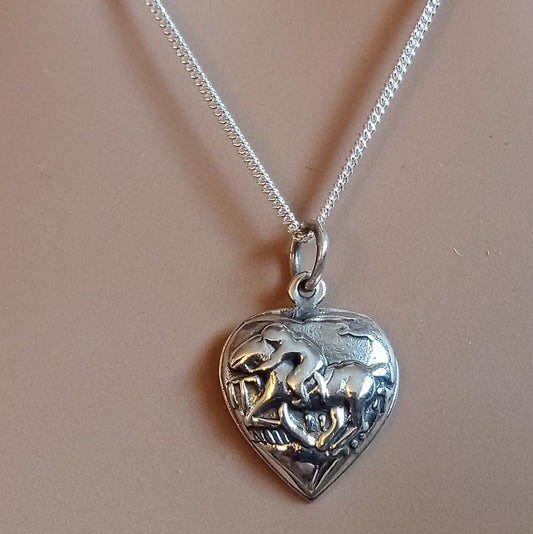Horse Racing in Heart Pendant