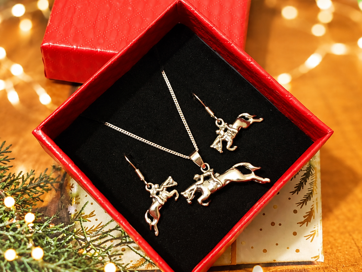 Hunter Jumper Horse Earrings and Pendant Sterling Silver Equestrian 