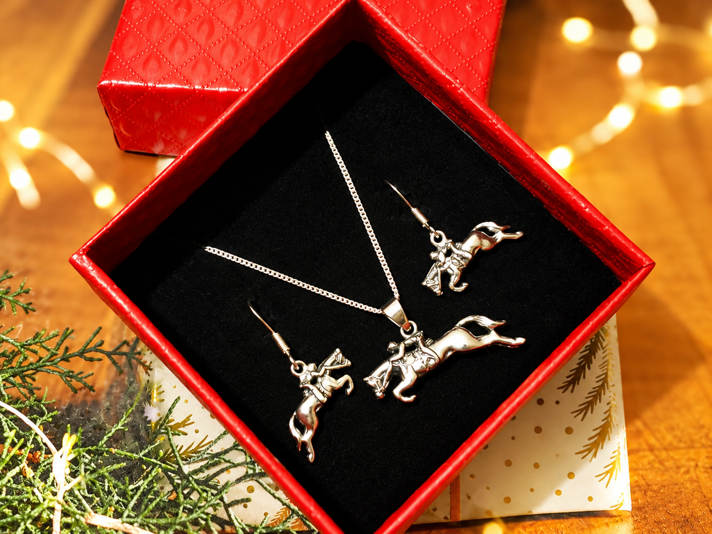 Hunter Jumper Horse Earrings and Pendant Sterling Silver Equestrian Jewelry 