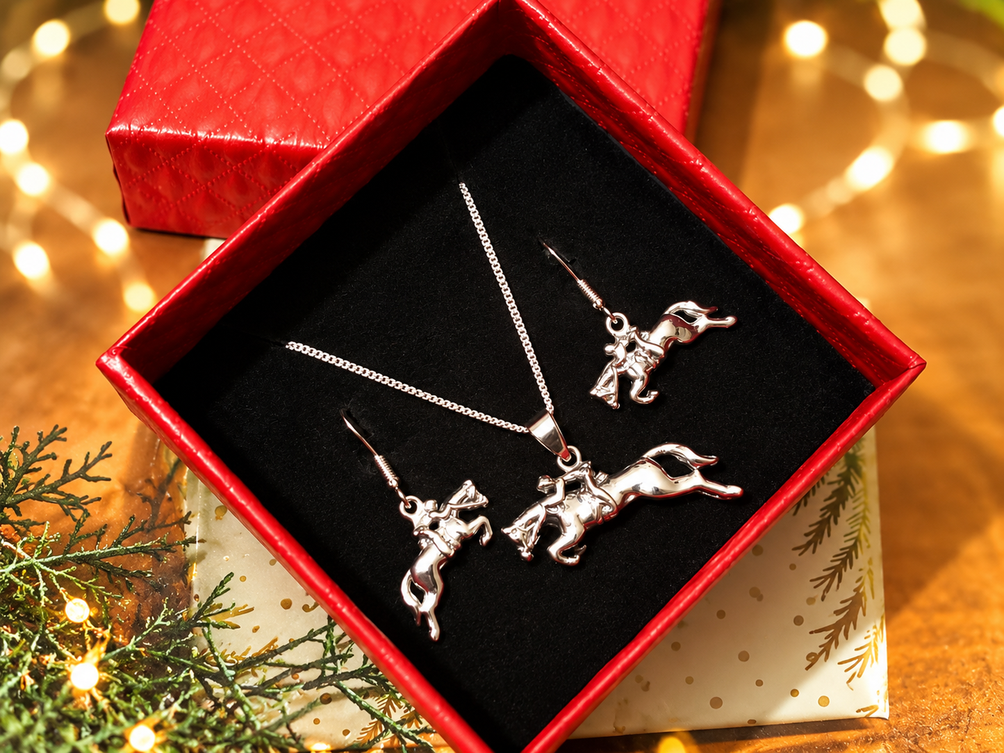 Hunter Jumper Horse Earrings and Pendant Sterling Silver Equestrian Jewelry 