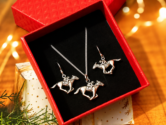 Kentucky derby horse racing jewelry earrings pendant set