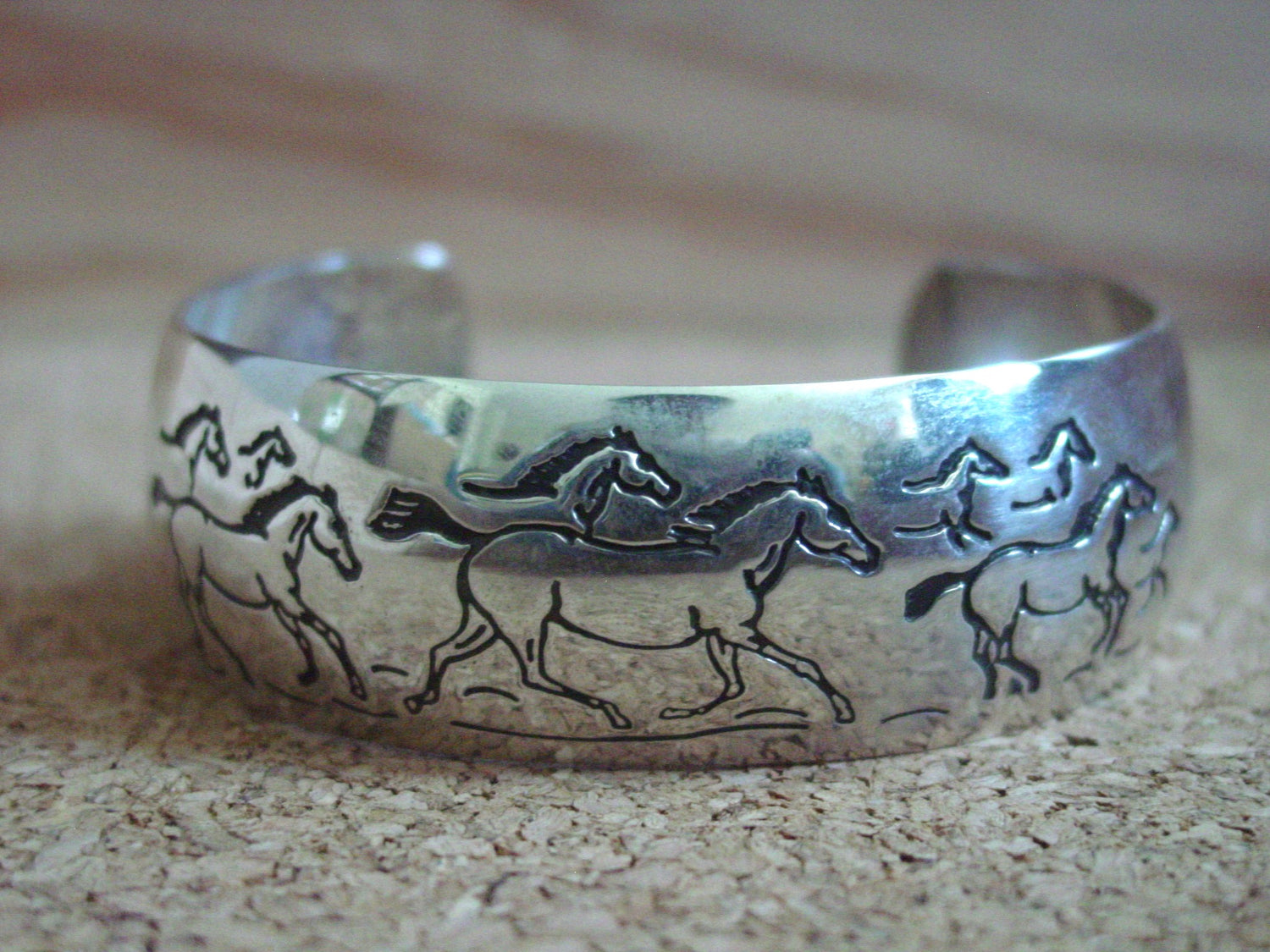 Native American  Silver Navajo Etched Cuff Bracelet by B. Webb