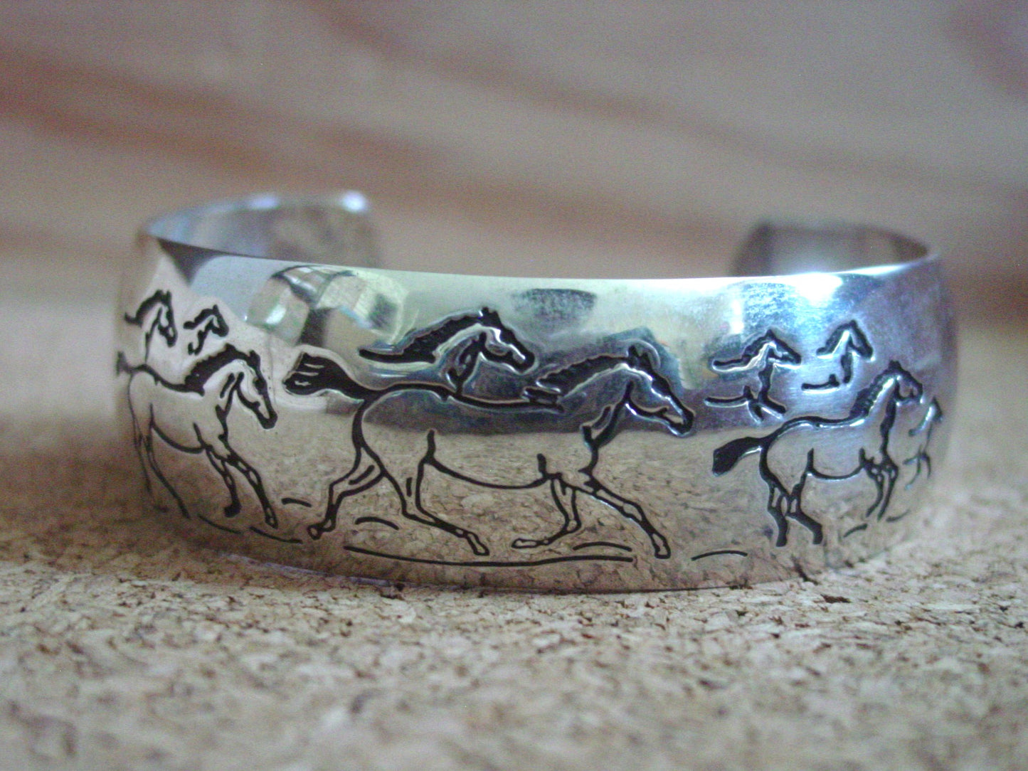Native American Sterling Silver Navajo Etched Cuff Bracelet by B. Webb