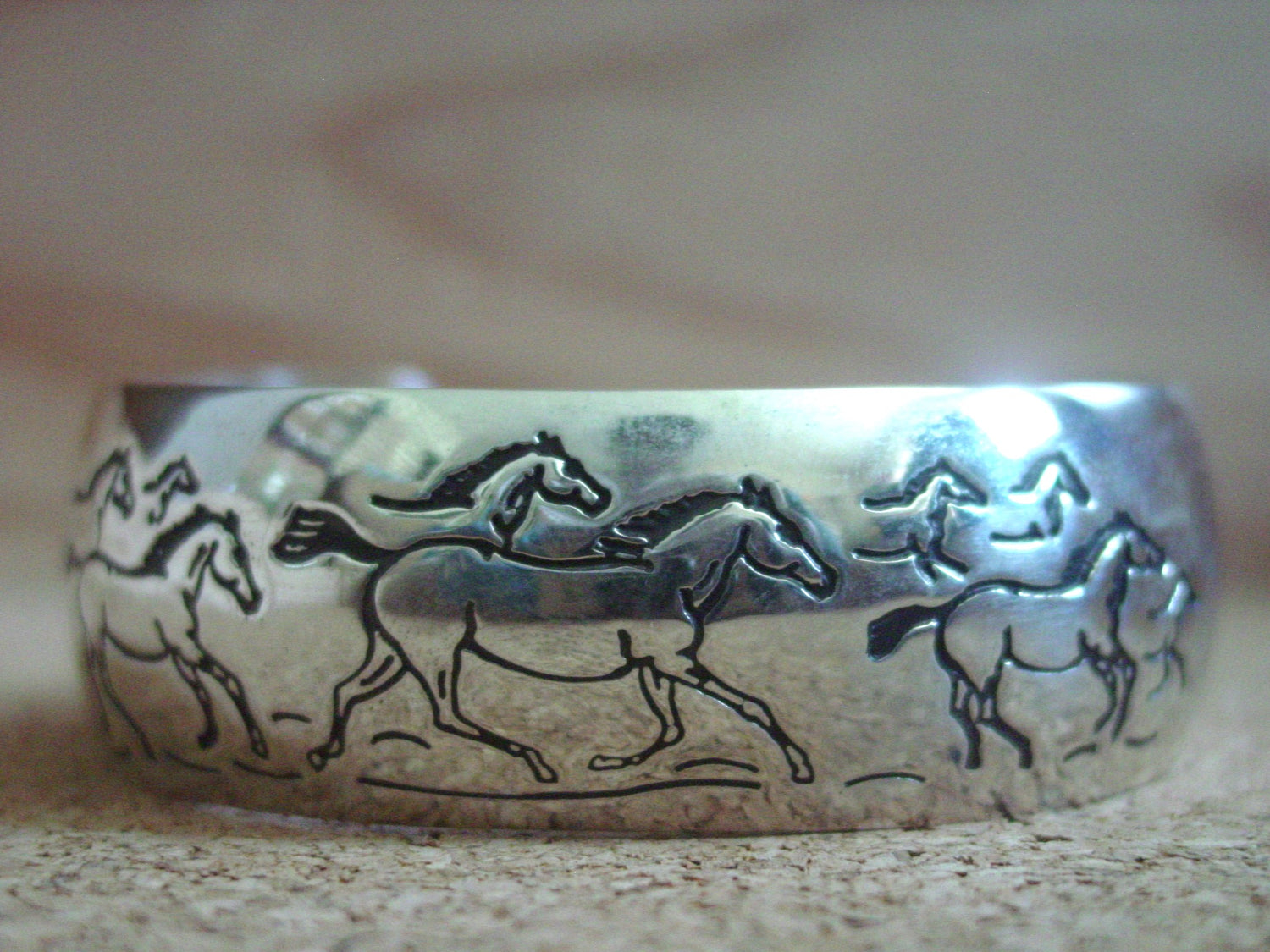 Native American Sterling Silver Navajo Etched Cuff Bracelet by B. Webb 1
