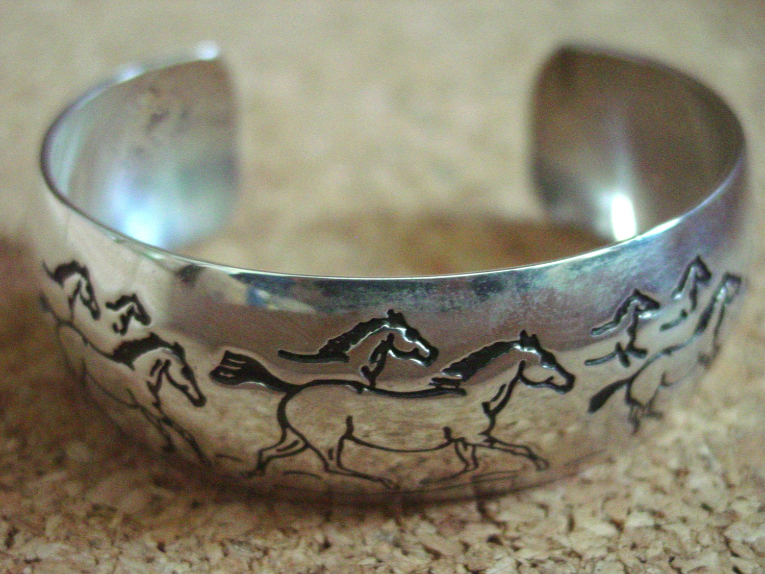 Native American Sterling Silver Navajo Etched Cuff Bracelet by B. Webb 2