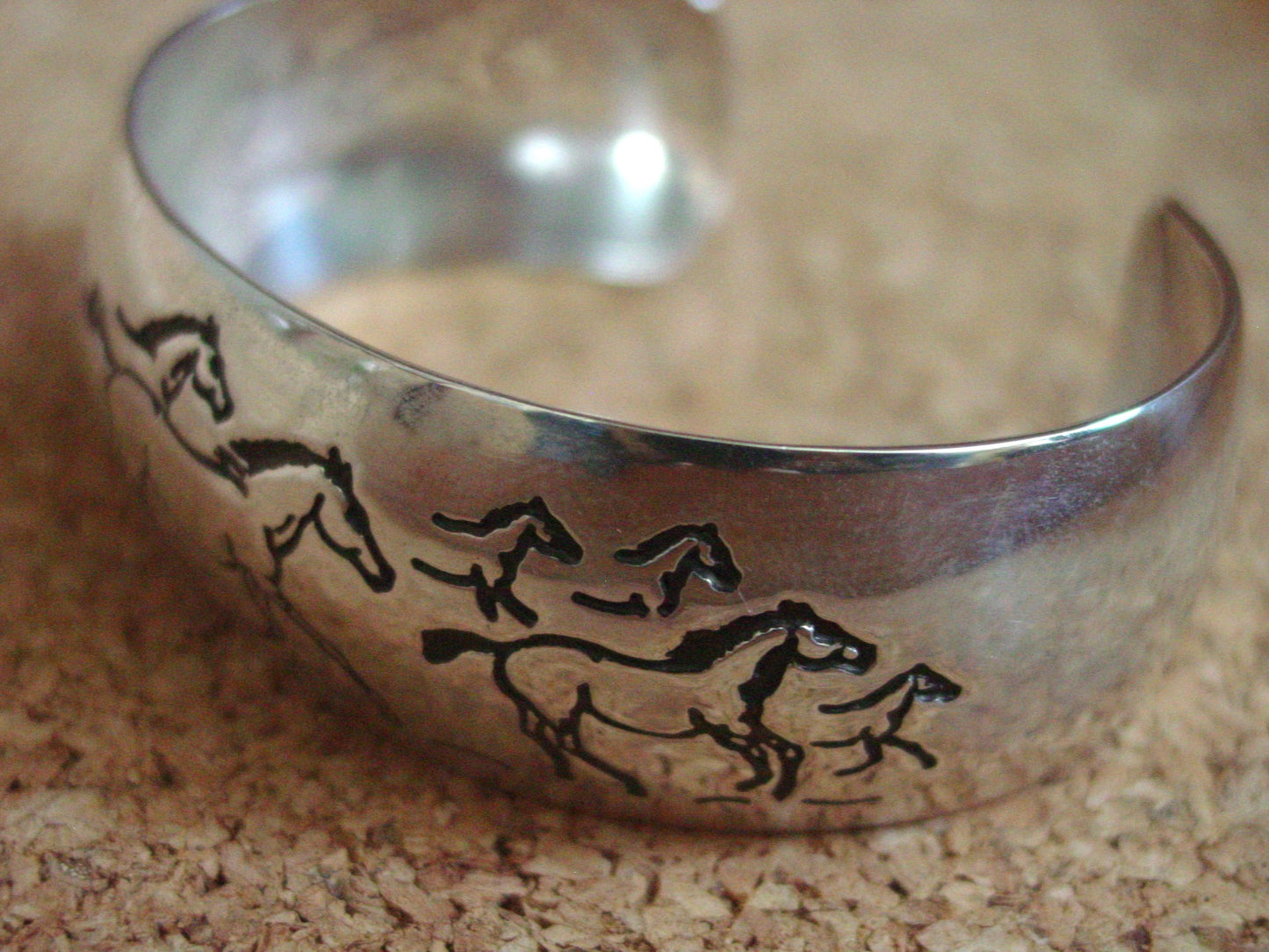 Native American Sterling Silver Navajo Etched Cuff Bracelet by B. Webb a