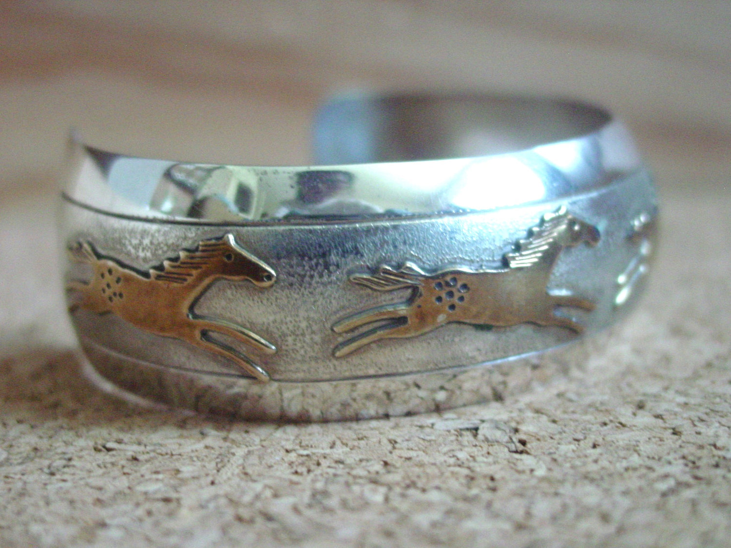 Navajo Virgil Reeder Running Horse 12K Gold Cuff Bracelet
