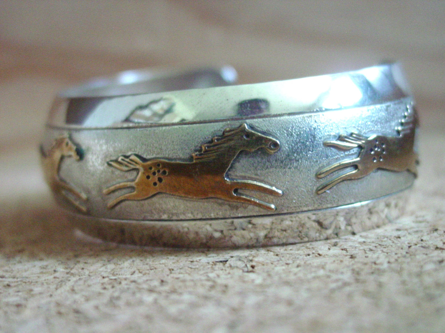 Navajo Virgil Reeder Running Horse Gold Cuff Bracelet
