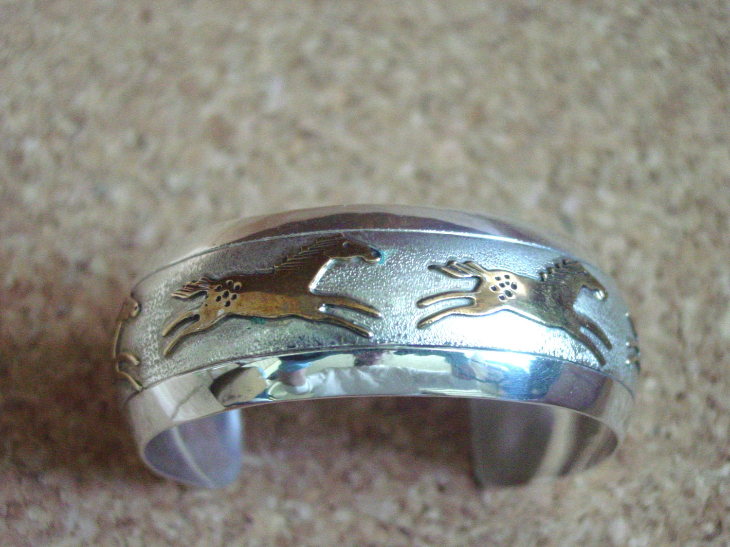 Navajo Virgil Reeder Running Horse Gold Cuff Bracelet 1