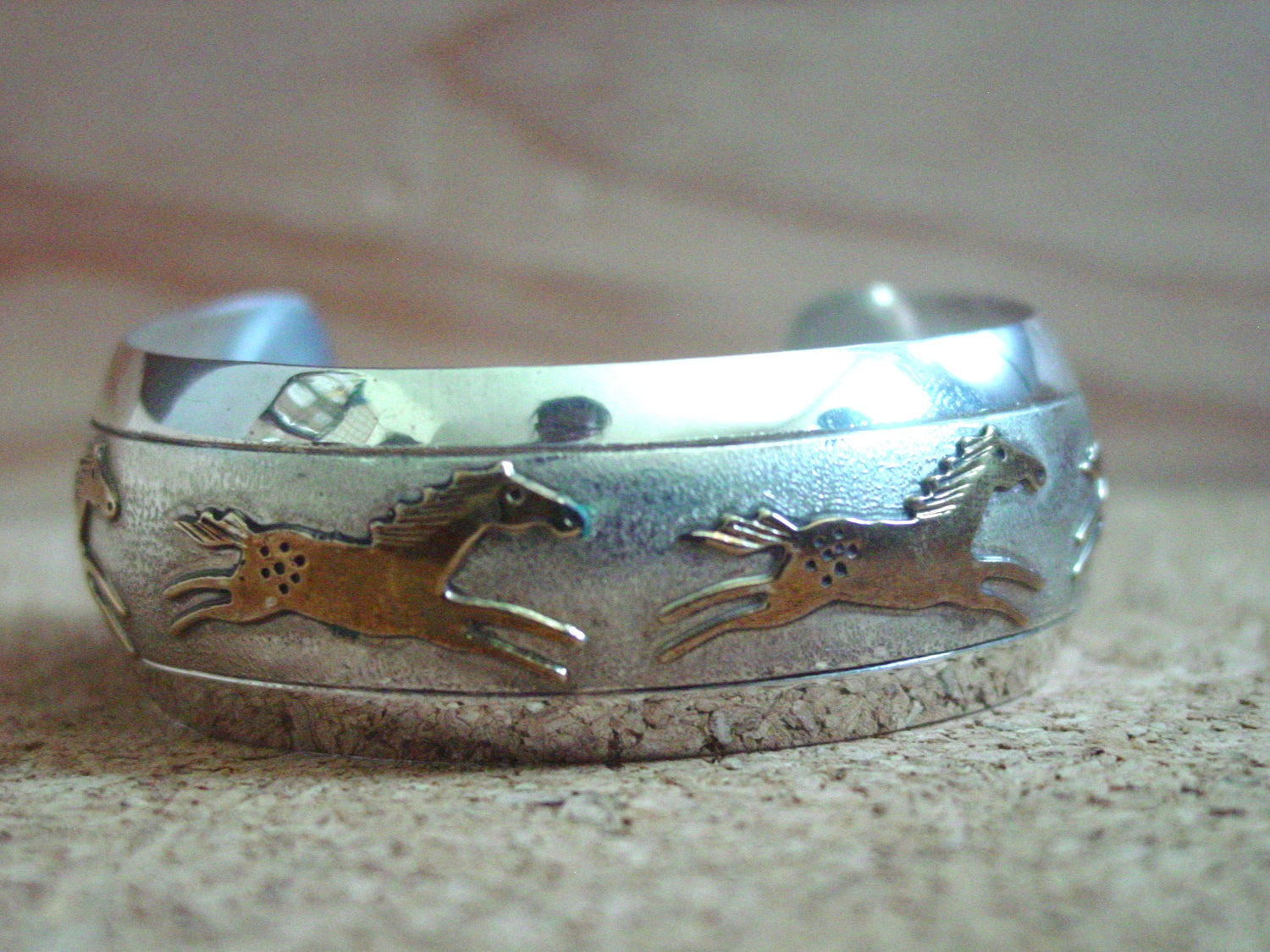 Navajo Virgil Reeder Running Horse Sterling Silver Cuff Bracelet
