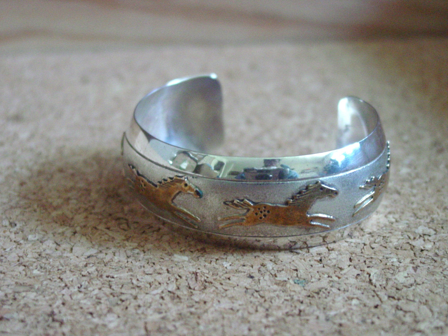 Navajo Virgil Reeder Running Horse Sterling Silver Cuff Bracelet a