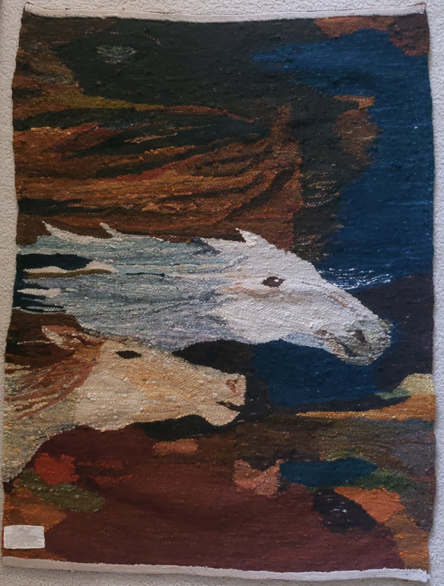 Polish handwoven gobelin (tapestry) Polish for "Horses created in 1976