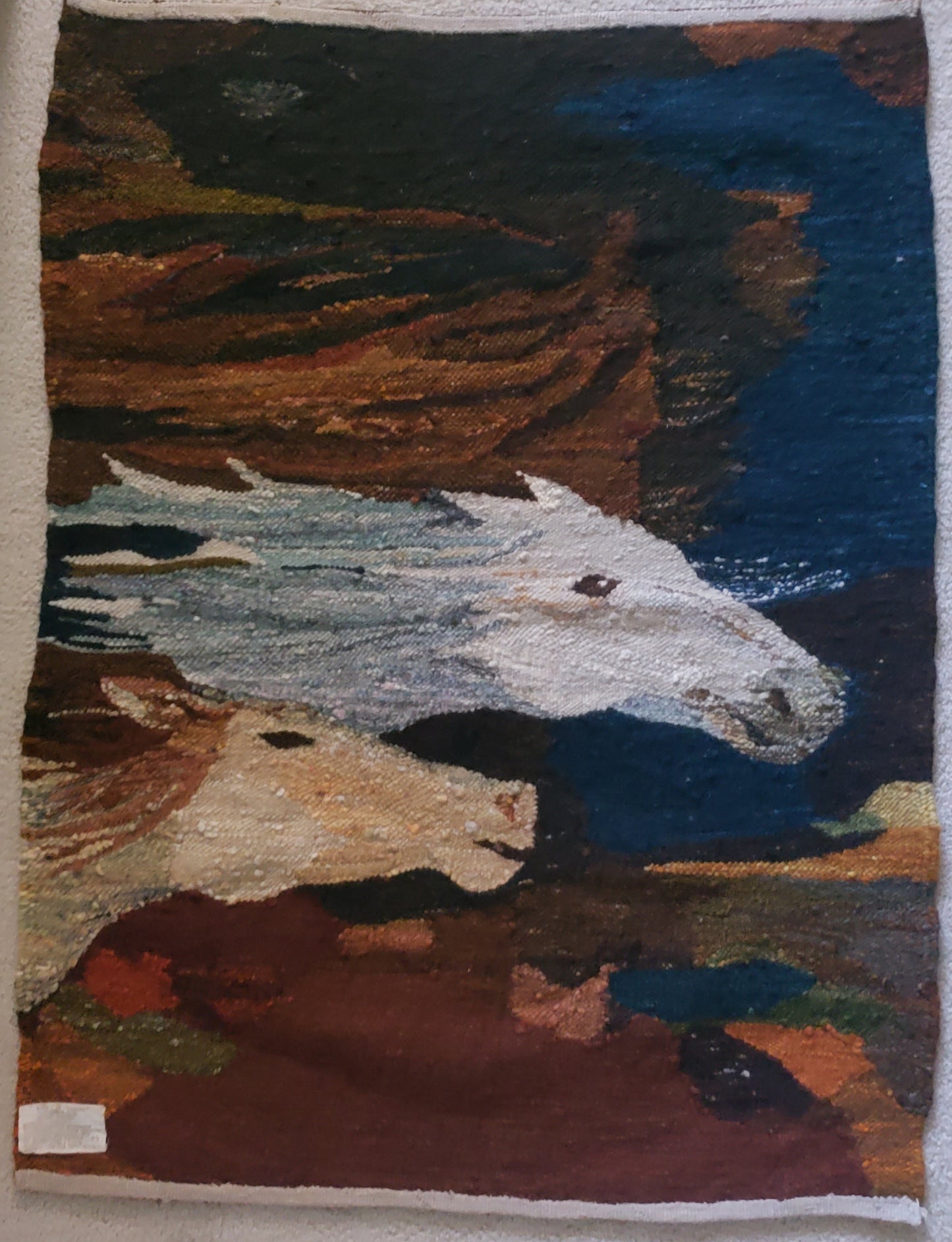 Polish handwoven gobelin tapestry titled "Konie" Polish for "Horses