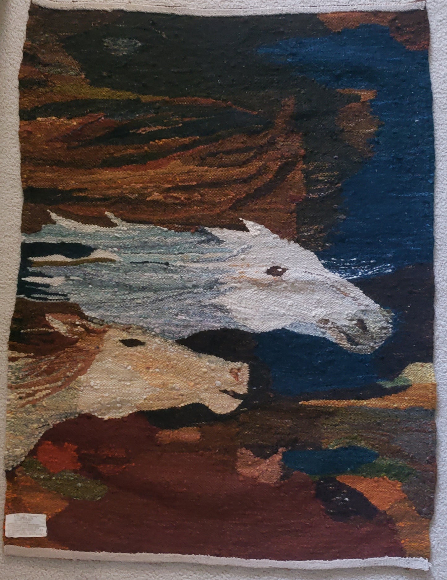 Polish handwoven gobelin (tapestry) titled "Konie"