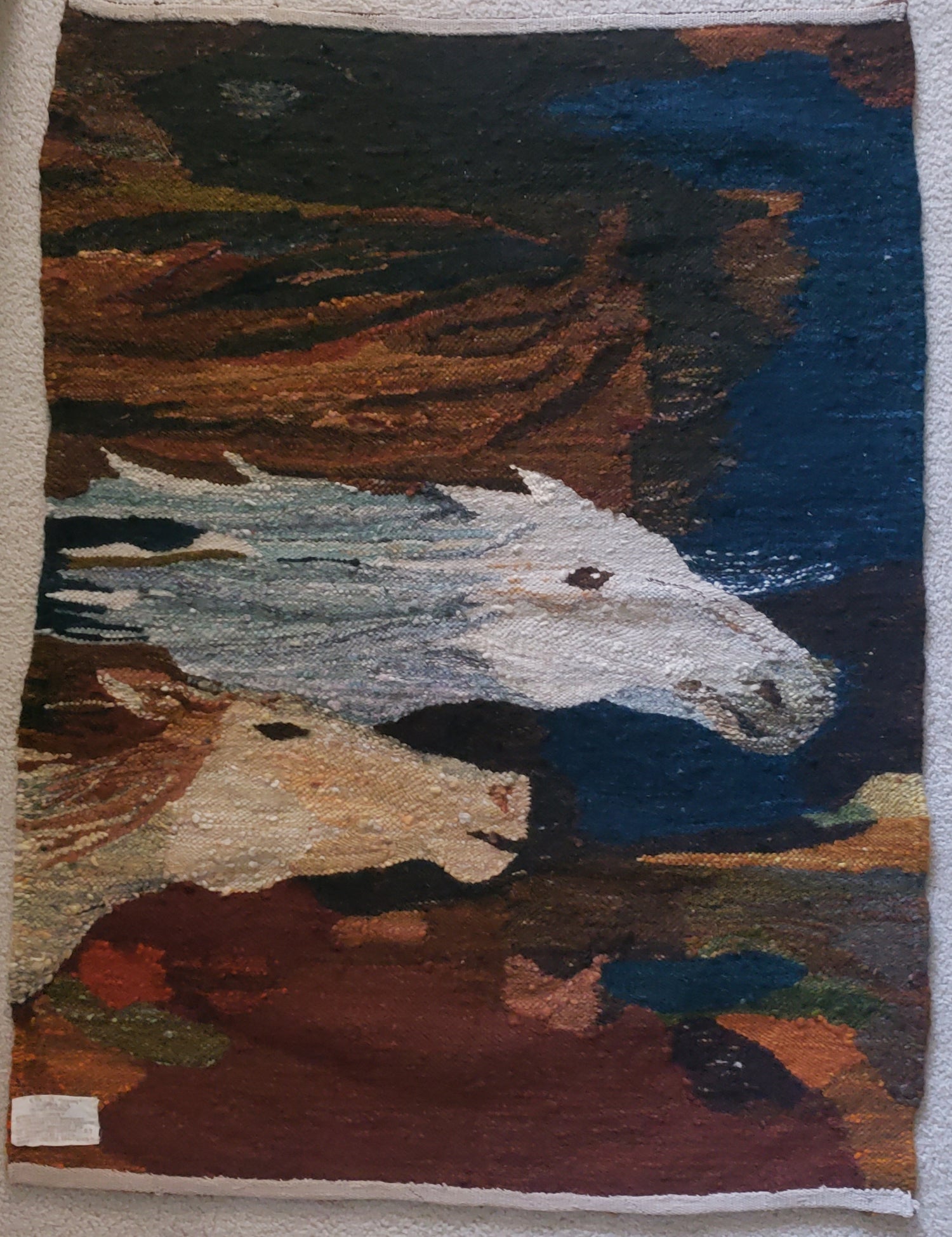 Polish handwoven gobelin (tapestry) titled "Konie"