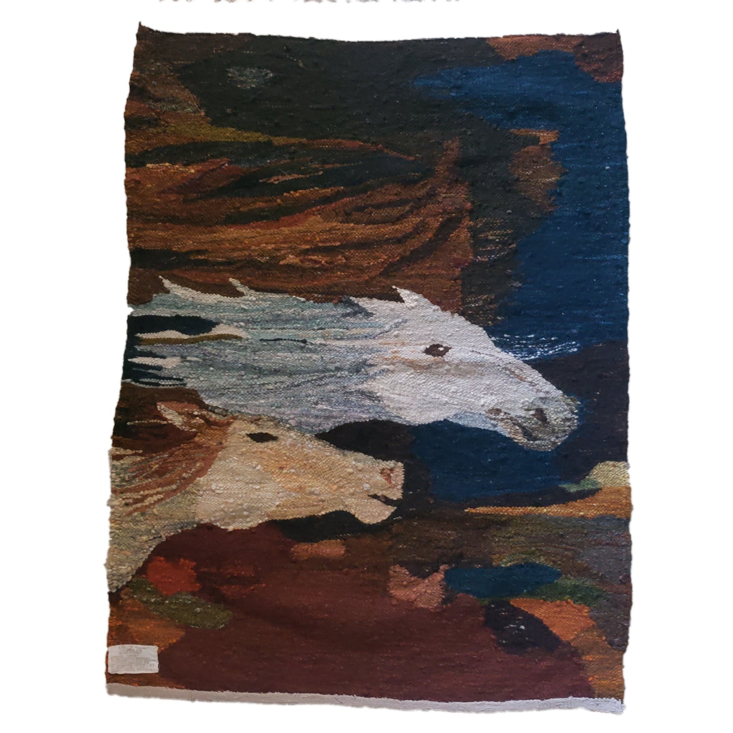 Polish handwoven gobelin (tapestry) titled "Konie" (Polish for "Horses")