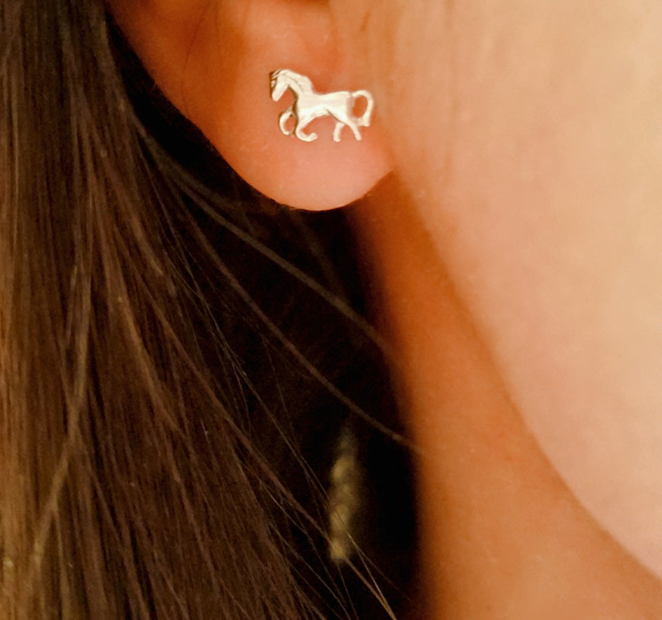 Tiny Horse Stud Earrings, Equestrian Jewelry #E305