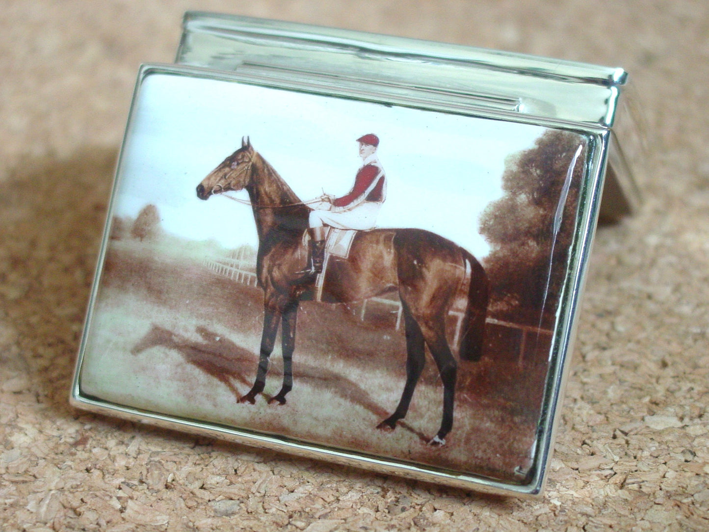 equestrian enamel pill box