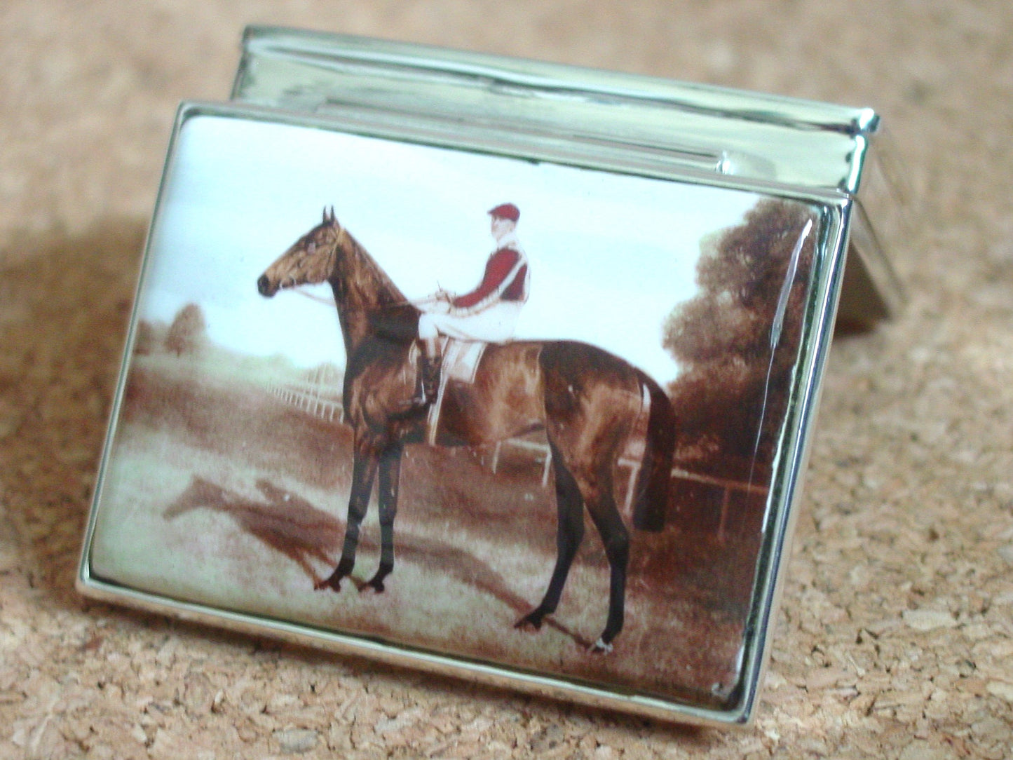 equestrian sterling silver pill box