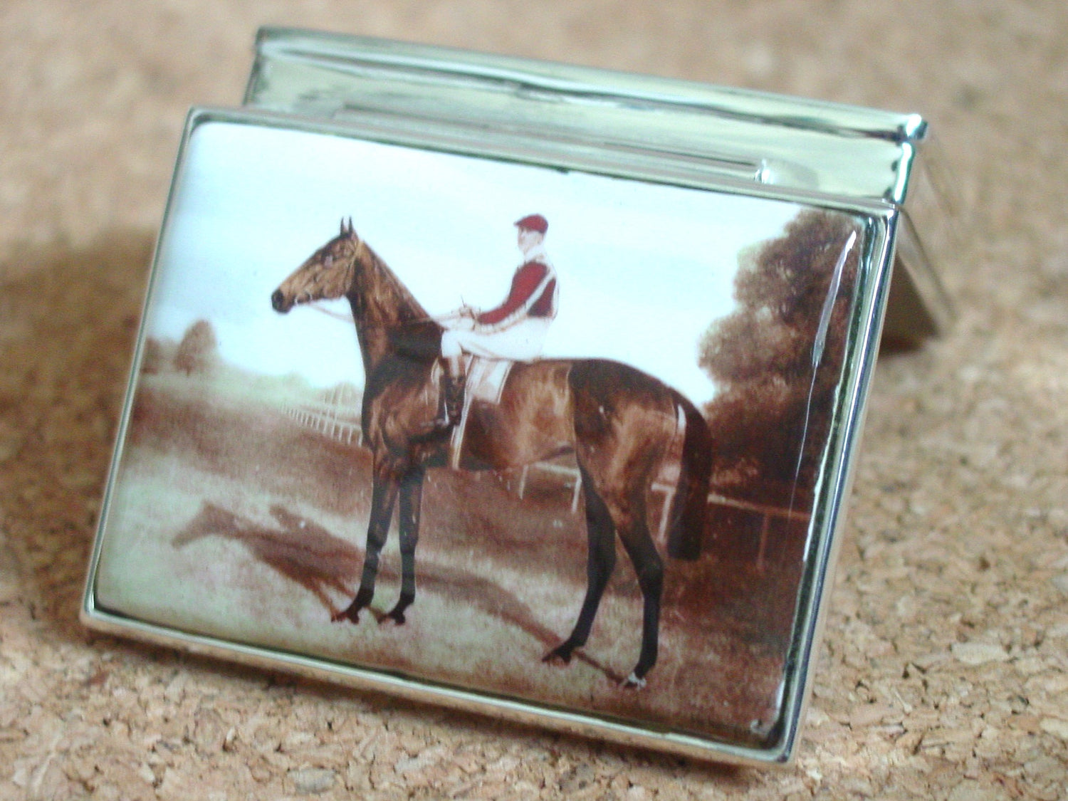 equestrian sterling silver pill box