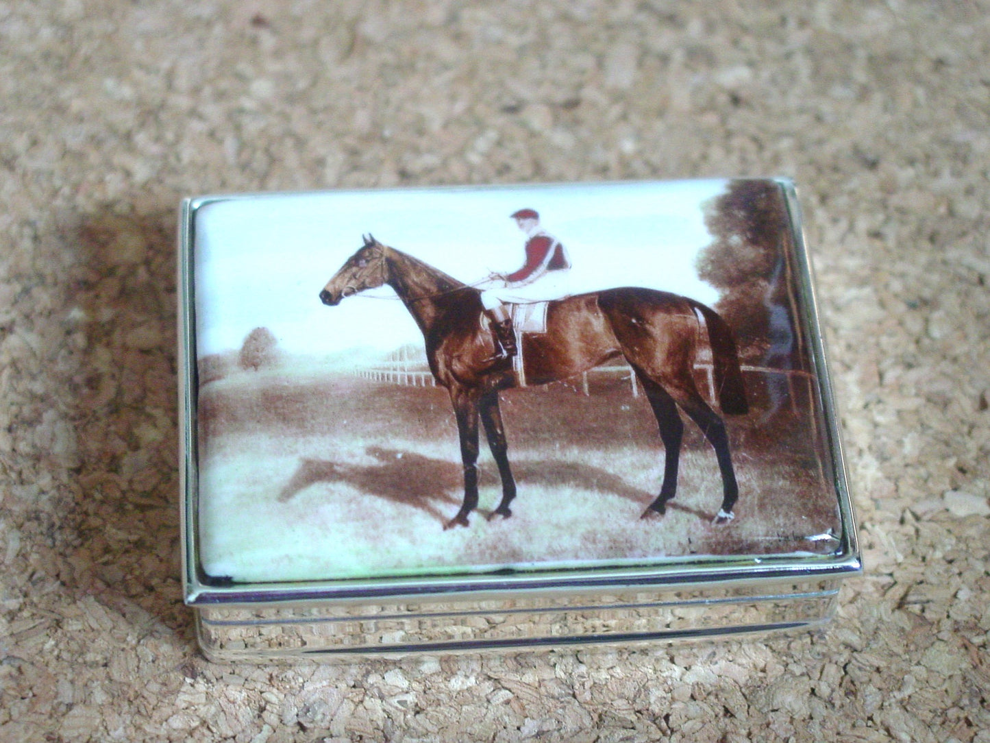 horse and rider enamel Silver Pill box