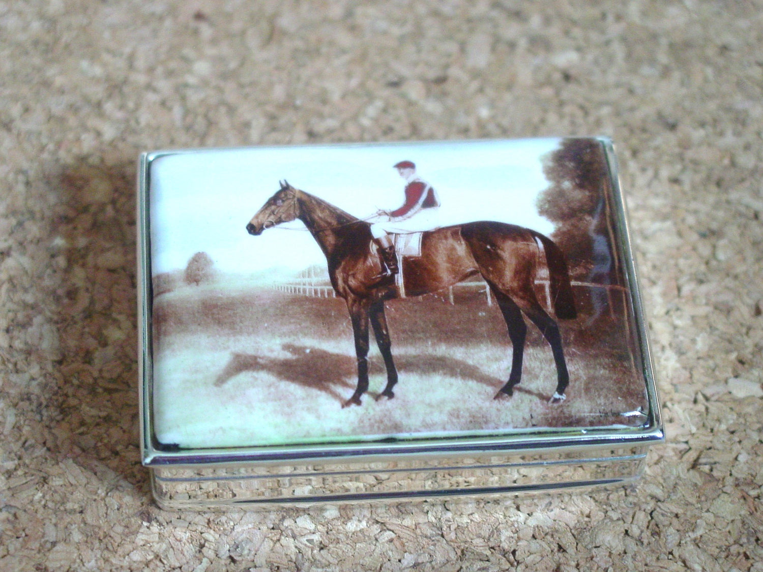 horse and rider enamel Silver Pill box