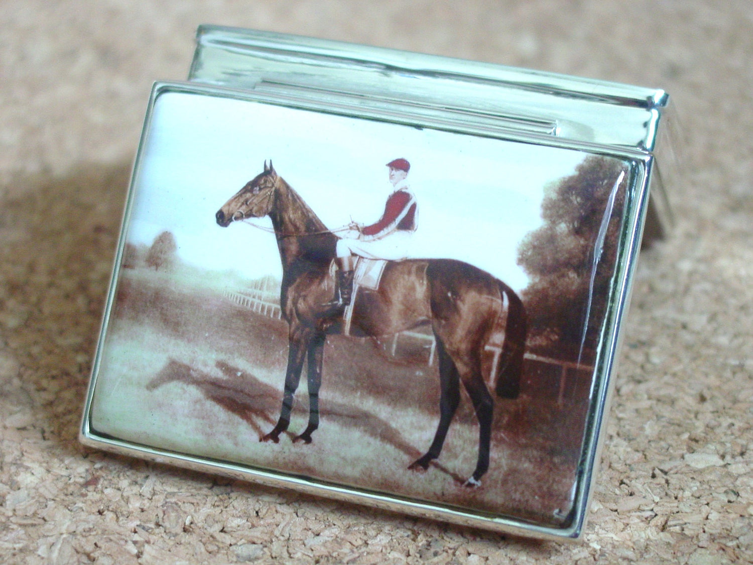 horse enamel silver pill box