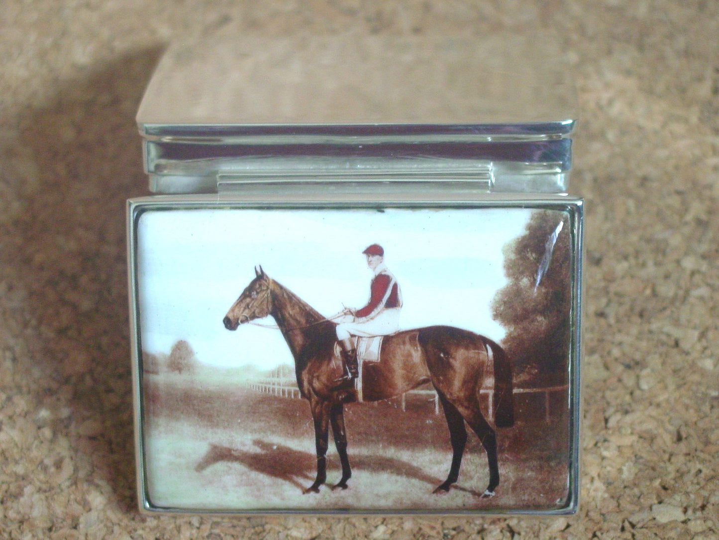 horse enamel sterling silver pill box