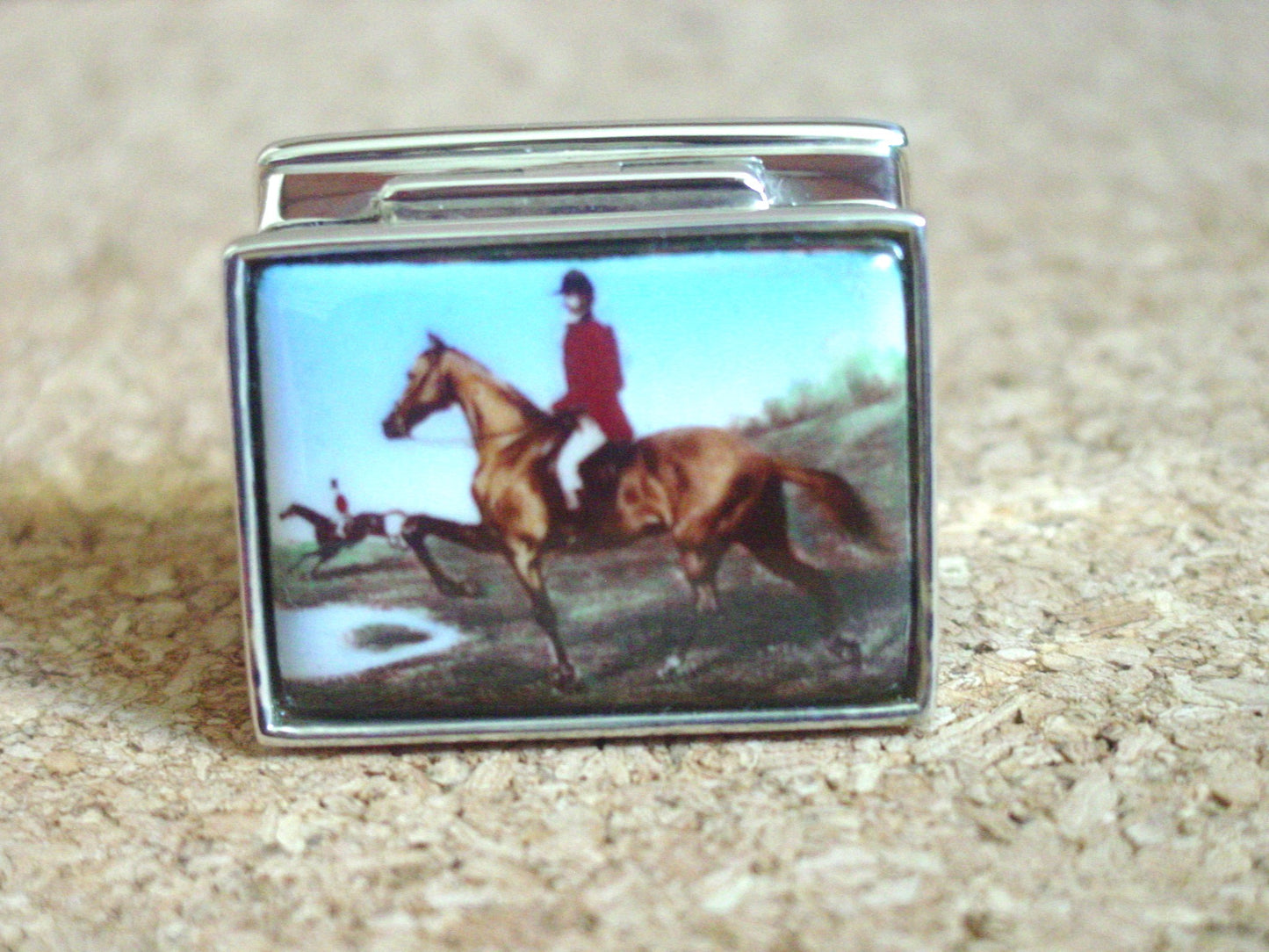 horse hunt scene sterling silver enamel pill box