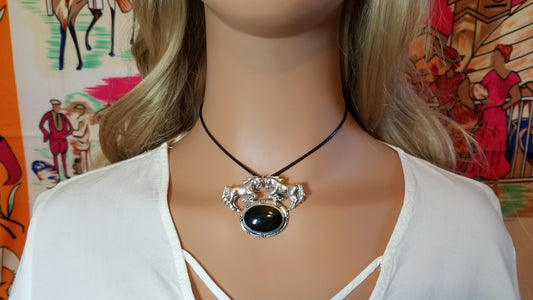 Rearing Horse Onyx Brooch