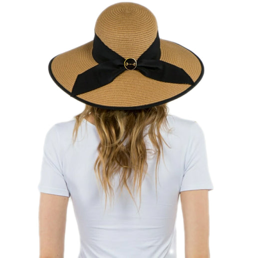 Snaffle Bit Accent Paper Braid Lampshade Hat w/Black Bow & Edge Available 2 Colors #622