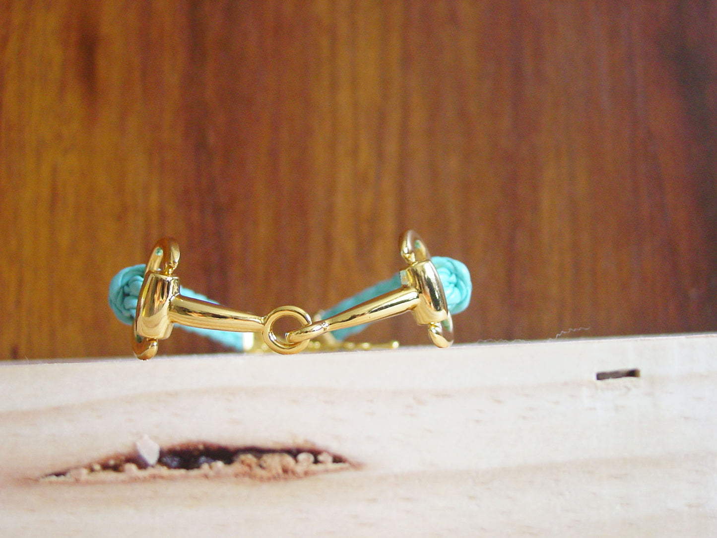 gold bit with flex leather blue bracelet