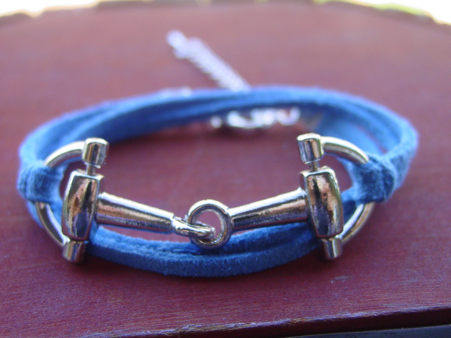 snaffle bit blue leather wrap bracelet