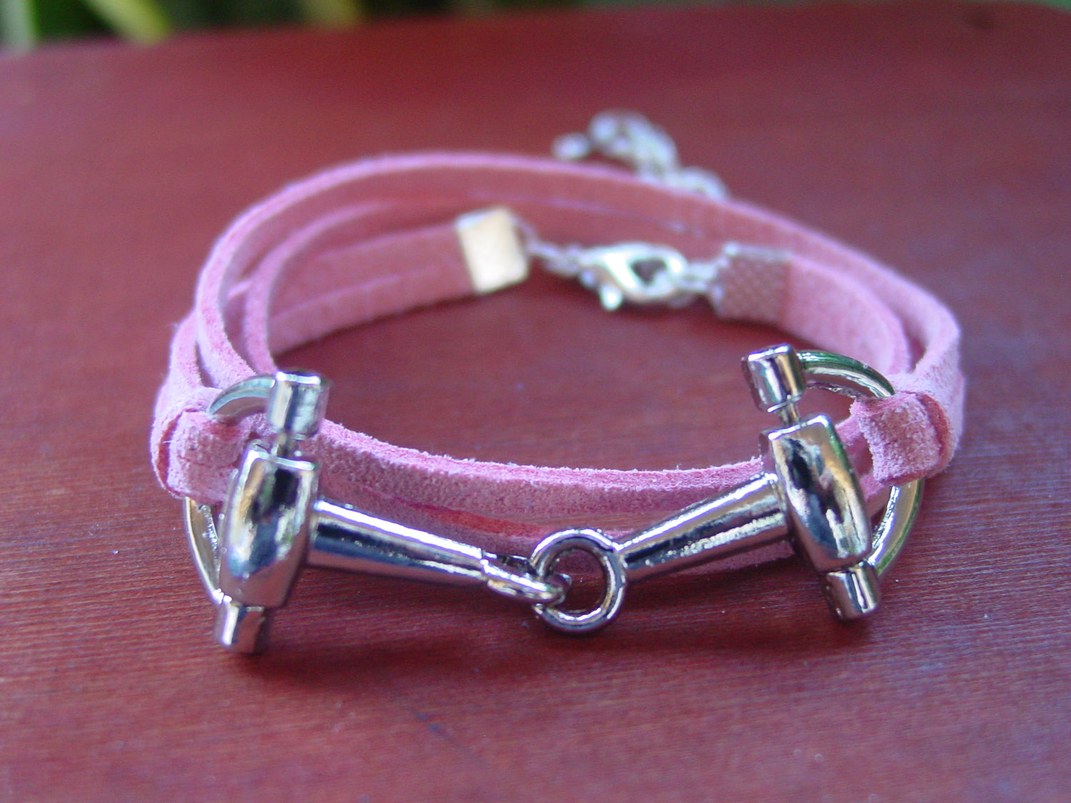 snaffle bit pink leather bracelet