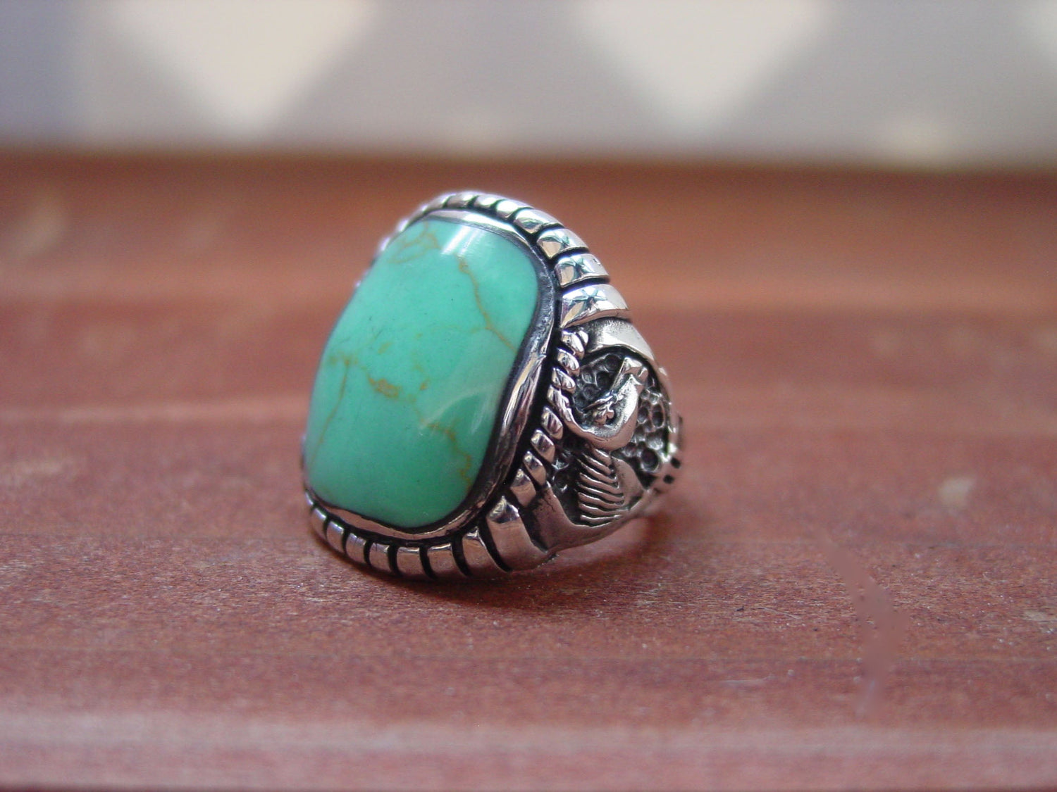 Sterling Adjustable Wrap Ring with Turquoise - 6153 - Southwest Indian  Foundation